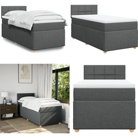 Sommier à lattes de lit avec matelas gris foncé simple tissu - Lit Double - Lit Simple - Sommier À Lattes - Matelas Ressorts Ensachés - Literie - Home & Living (1/5)
