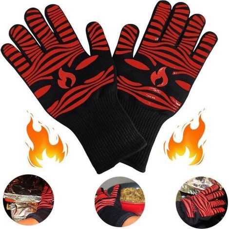 Heat-Resistant Silicone Kitchen Gloves - Up to 500°C - One Size Fits All - Black and Red