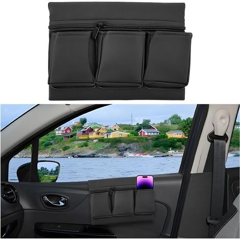 Organizador de cuero para reposabrazos de ventana de coche – Reposabrazos y caja de almacenamiento con múltiples bolsillos, universal para coches - Negro (1/4)