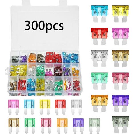 300 Pièces Fusibles de Voiture, Fusible de Lame, Fusible à Lame Standard, Mini Kit de Fusibles, Kit de Fusibles Standard Mini La Norme Professionnel Multicolore Fusible pour Voiture, Bateau-LIAIKI (1/5)