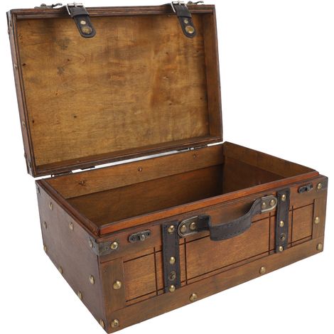 Coffre en bois portable vintage vieilli multifonctionnel, coffre de rangement/sac à main pour vêtements, jouets, accessoire photo, grand format (1/5)