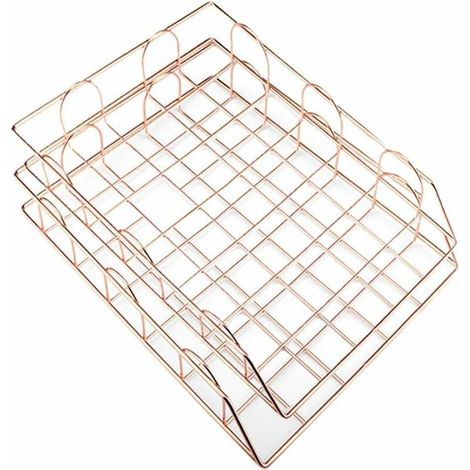 2 Pcs Corbeille à Courrier Empilable en Métal, Bac à Courrier Organisateur de Bureau pour Classement Stockage Document Fichier, Couleur Or Rose-LIAIKI (1/5)