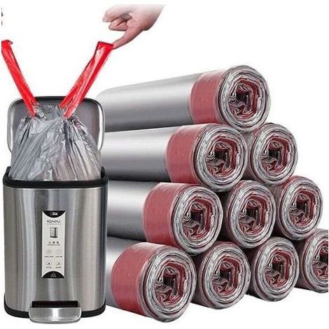 Sac Poubelle à Cordon de Serrage, Épais et Résistant, 15-23L (4-6 Gal), Gris, Lot de 50, Idéal pour Cuisine, Salle de Bain et Chambre (1/4)
