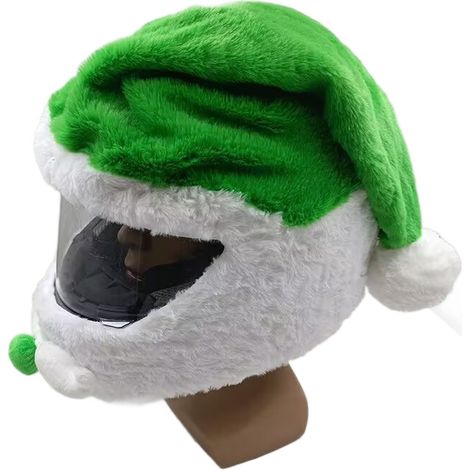 Copricasco in peluche, decorativo a forma di Babbo Natale, antivento e caldo per andare in bicicletta, ideale per il periodo natalizio e per le feste, di colore verde. (1/2)