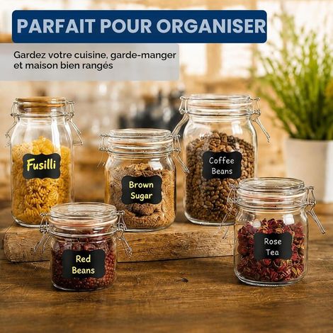 32 Étiquettes Ardoise Adhésives Réutilisables et Imperméables, Idéales pour Pots en Verre, Faciles à Poser et Retirer (1/5)
