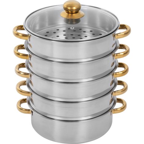 Cuiseur vapeur à 5 niveaux Cuiseur vapeur biologique Cuiseur vapeur en acier inoxydable pour casserole Cuiseur vapeur pour légumes / pommes de terre en acier inoxydable (1/5)
