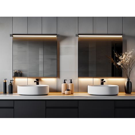2er SET dimmbare LED Bad Spiegelleuchten schwenkbar, Schwarz Breite 80cm (1/5)