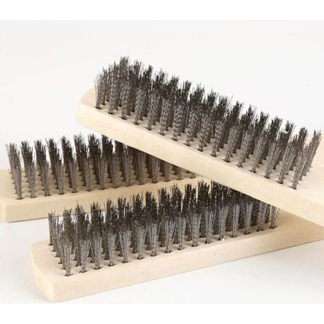 Jeu de brosses métalliques 6 pièces – Manche en bois – Poils en acier inoxydable pour enlever rouille et scories – Longueur 210 mm (1/3)
