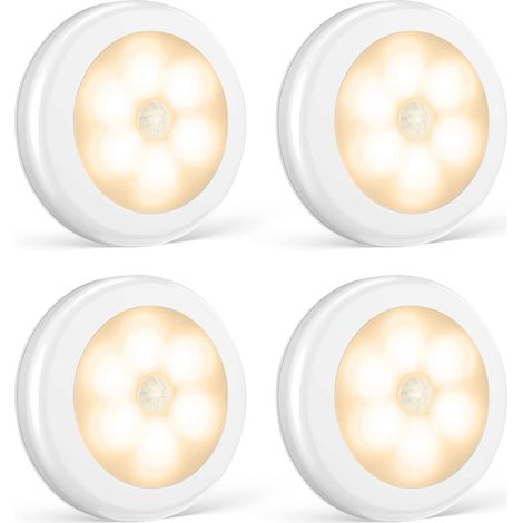 Lot de 4 lampes LED adhésives, détecteur de mouvement LED avec base magnétique (alimentées par batterie) (lot de 4) (1/4)