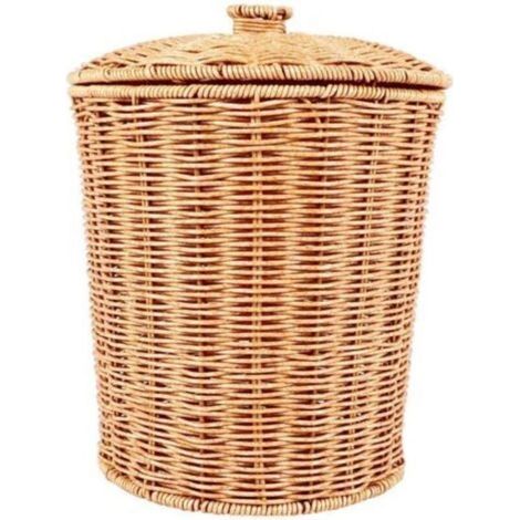 Panier de Rangement en Osier Naturel avec Couvercle Poubelle Ronde Décorative (1/4)
