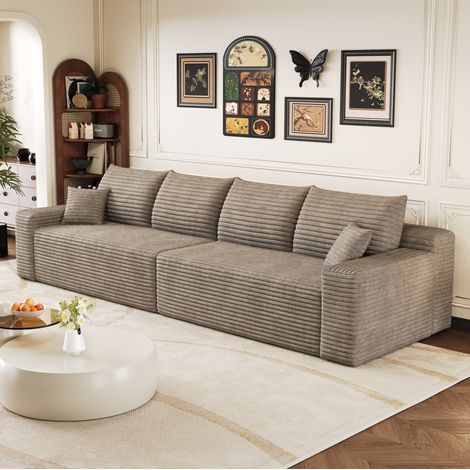 Sofá modular de 302 cm con chaise longue reversible, no requiere montaje, tejido de pana suave para salón - color camel