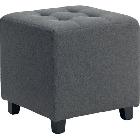 Repose-pied salon ottoman capitonné, coussin rembourré en lin gris avec rangement latéral, 35 x 35 x 35 cm (1/5)