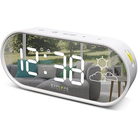 EXPLORE SCIENTIFIC OROLOGIO DISPLAY LED SPECCHIO WHITE PREVISIONI DEL TEMPO, ATTACCO USB (1/3)