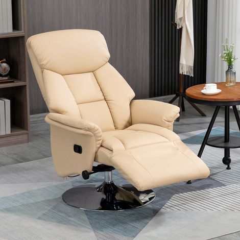 Fauteuil inclinable, fonction relax, aspect cuir, repose-pieds, jusqu'à 150 kg, 78 x 80 x 109 cm, beige