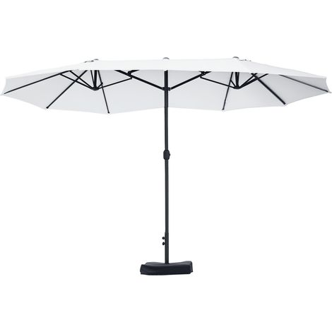 Doppelter Strandsonnenschirm mit 12 Streben, Kreuzfuß und Kurbelgriff, Stahl und Polyester, 455 x 265 x 238 cm, Beige
