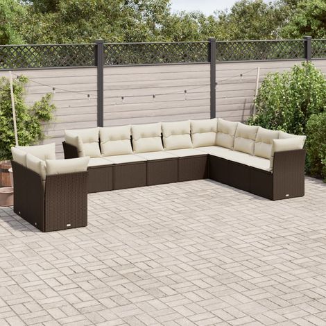 Set de sofás de jardín 10 pzas y cojines ratán sintético marrón vidaXL (1/5)