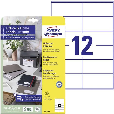 Avery-Zweckform 3424-10 Etichetta universale 105 x 48 mm Carta Bianco 120 pz. A tenuta permanente Stampante laser a col (1/5)