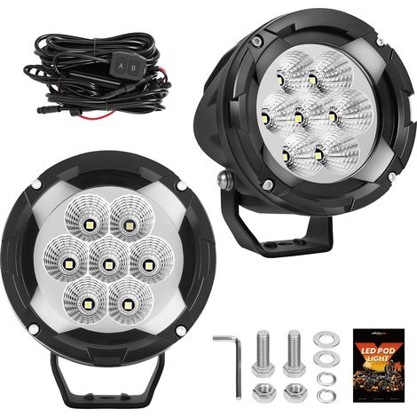 2X LED Driving Light White Flood Beam For 4x4 Off Road Pickup Amber DRL 7000Lm (1/5)