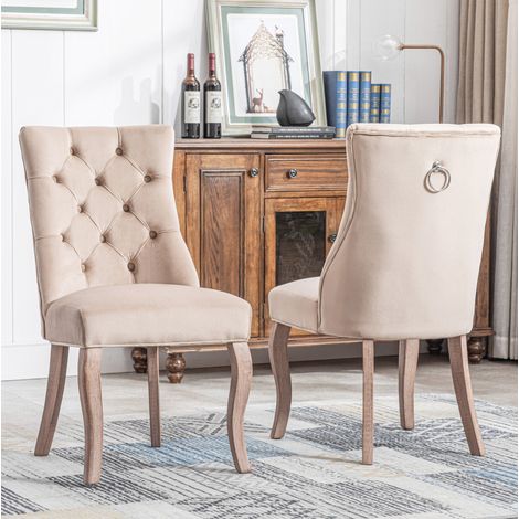 Stuhl Esszimmerstuhl Samt Beige 51 cm OKMYHOME (1/5)