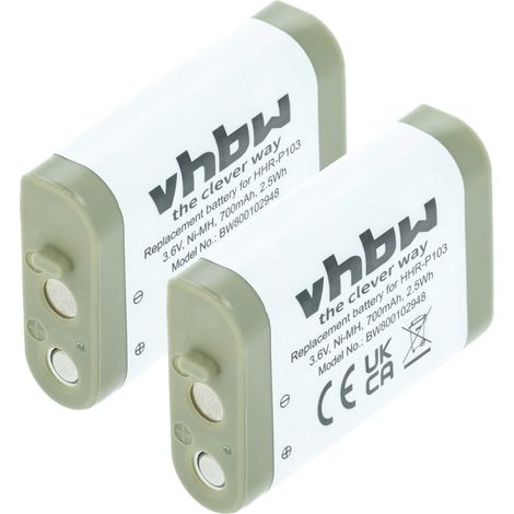 vhbw 2x Akku kompatibel mit Panasonic STB103, TG2382, TG272, TG3252, TGA230, TGA271 schnurlos Festnetz Telefon (700mAh, 3,6V, NiMH)