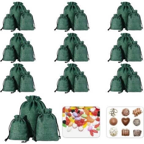 Set di 30 sacchetti in lino con coulisse, disponibili in 3 misure (10 sacchetti per misura). Sacchetti regalo/contenitori in lino. Piccoli sacchetti in tessuto. (1/5)
