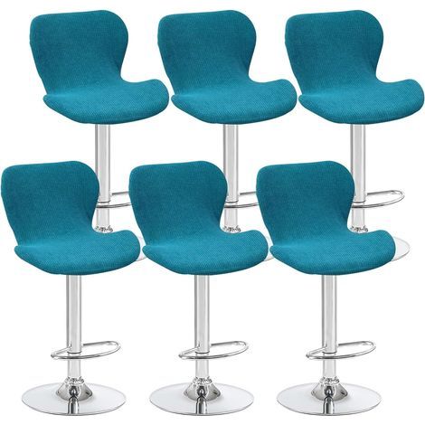 Lot de 6 housses de tabouret pivotant incurvées, bleu paon, 40 x 30 x 30 cm, pour chaise de bar à dossier bas, idéales pour les comptoirs et les cuisines (1/5)