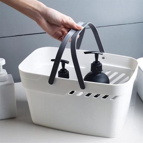 2 cestas de almacenamiento portátiles para la ducha，cesta para gel de ducha y champú en el baño，cesta de la compra para accesorios，color blanco (1/4)