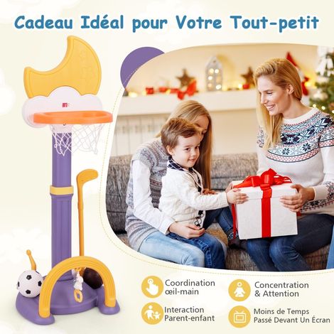Panier de basket enfant jaune 4-en-1 en HDPE et PP avec tableau électronique et base stable pour maison et jardin (1/5)