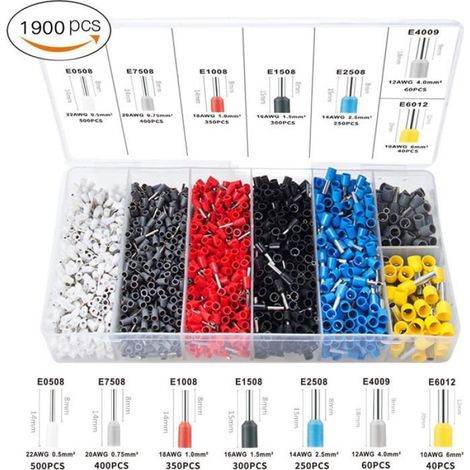 Pinces à Sertir, Outil de Sertissage de Fil à Cliquet Auto-réglable de 0,25 à 6 mm2/AWG23-10 avec 1900 Connecteurs de Sertissage (1/5)
