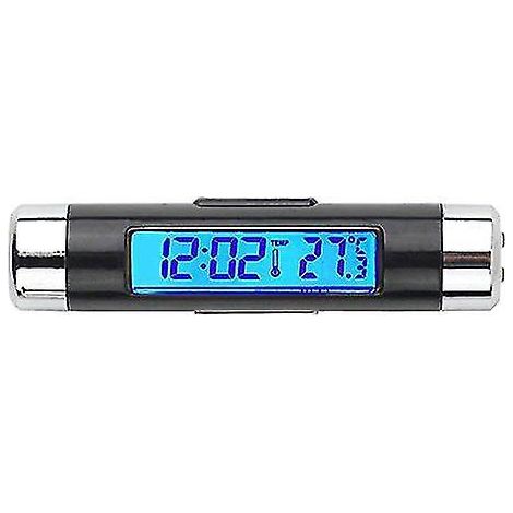 Horloge/thermomètre numérique LCD 2 en 1 pour voiture, avec calendrier et rétroéclairage bleu. Écran LCD avec clip pour l'affichage de l'heure. (1/5)