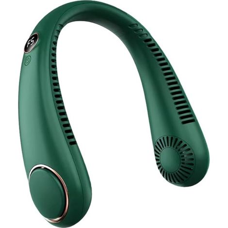 Ventilatore da collo ricaricabile tramite USB - Senza pale, 3 velocità, display digitale, raffreddamento personale per casa e ufficio - vegetale (1/5)