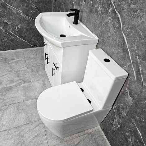 White Vanity Unit with Black Handles 750mm Closed Back Tornado Toilet Suite, Without Tap & Waste