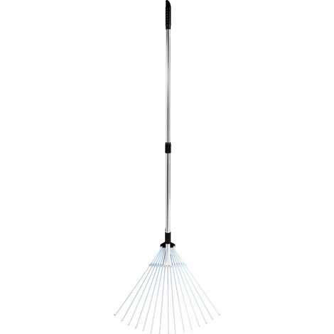 15-zinkiger Laubbesen aus Metall, verstellbarer Gartenrechen für Rasenflächen, breiter Kopf 19-57 cm und Teleskopstiel 81,3-160 cm, robustes Edelstahlwerkzeug für Laub, Gartenarbeit, Camping, Höfe und (1/5)
