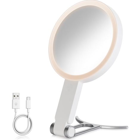 Miroir Grossissant Lumineux,Miroir grossissant Double Face 1X/30X avec lumière,Maquillage Pliable,3 Modes de Couleurs,avec Pince à épiler,Luminosité Réglable (1/5)