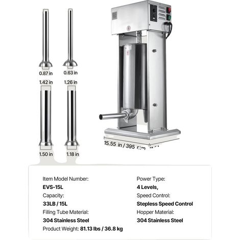 Elektrischer Wurstfüller, einstellbare Geschwindigkeitsregelung, Edelstahl-Design, 15L (1/2)