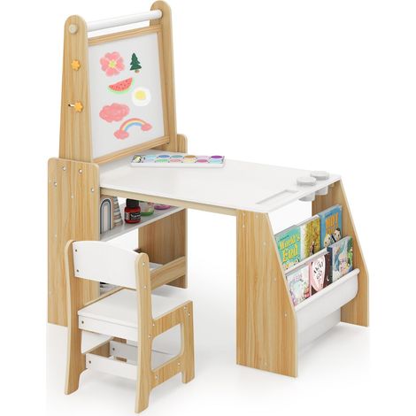 Ensemble table et chaises enfant chevalet 101 x 59 x 112 cm avec espace de rangement ambiance cosy en MDF beige