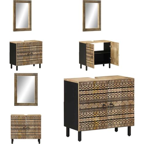 2-tlg. Badmöbel-Set Massivholz Mango - Holzschrank - Waschbeckenunterlage (1/5)