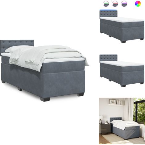 Sommier à lattes de lit et matelas Gris foncé 80x200 cm Velours - Lit Plateforme - Lit Design - Lit Moderne - Lit Velours - Lit Avec Éclairage Led (1/5)