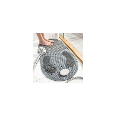Tapis Antiderapant Douche avec Pierre Ponce Amovible, Tapis de Douche Gros avec Ventouses et Trous de Vidange, Tapis pour Baignoire 80x40cm(Gris