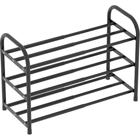 Ausziehbares 3-stöckiges Schuhregal (43–78 cm), Schuhaufbewahrung aus Metall, Platz für 6–12 Paar Schuhe, platzsparendes Schuhregal (1/5)