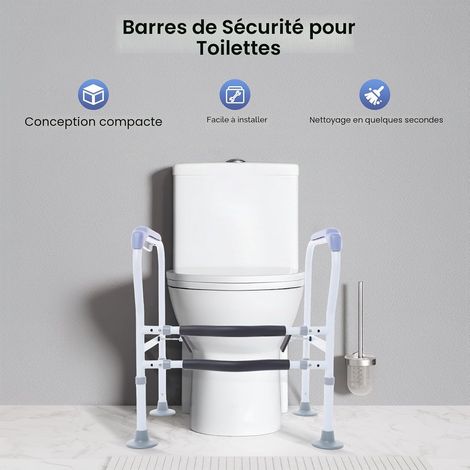 Support de toilette, aide au relèvement des toilettes, avec grands tapis antidérapants, réglable en largeur et en hauteur, pour personnes âgées handicapées (1/5)