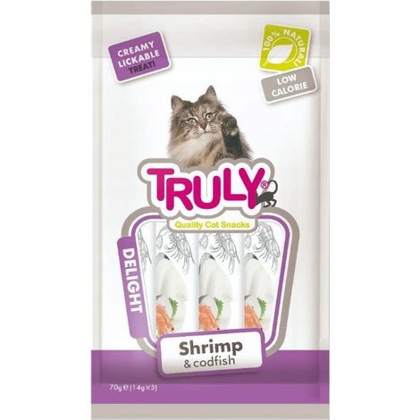 Truly Cat Cremiger Katzensnack 70g Packung – Kabeljau und Garnelen 70g