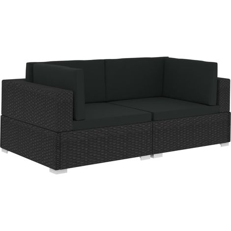 Lot de 2 Chaises design - Chaises d'angles avec coussins Résine tressée Noir BonneVie-23023 (1/5)