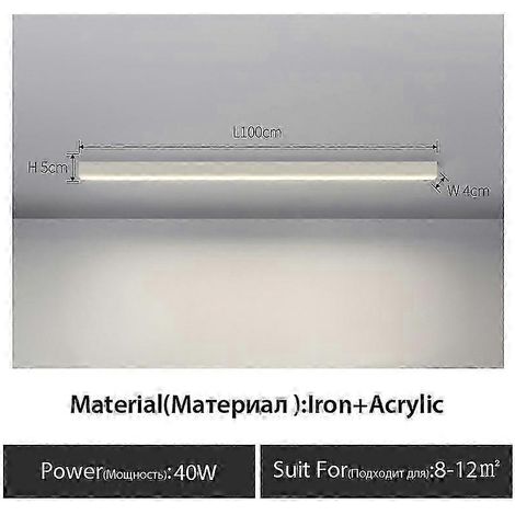 Lampe linéaire minimaliste à montage en surface, longue bande LED, pour balcon, couloir, vestiaire, salon, salle à manger, plafonnier, noir (L100cm, lumière blanche 6000k) (1/5)