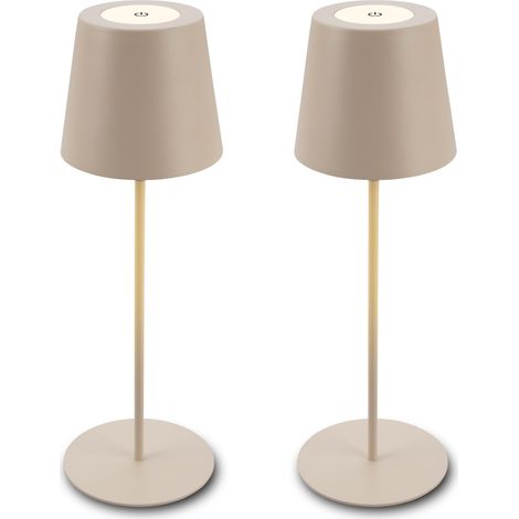 Lot de 2 lampes de table LED sans fil avec commande tactile, intensité réglable par paliers, hauteur réglable, lampe de chevet sans fil, salon, chevet, bureau, extérieur, 12x36 cm, beige (1/5)