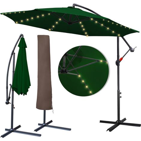 Parasol avec LED et housse de protection Parasol de jardin pliable Parasol de plage pivotant à 360° Hydrofuge Vert 350 x 350 cm (1/4)