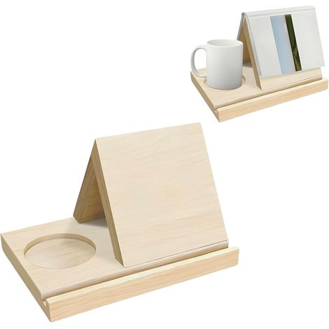 Lese-Bücherregal mit Getränkehalter, dreieckiger Buchständer aus Holz, kleines, kurzes, dreieckiges Lese-Bücherregal aus Holz, hohe Qualität (1/5)