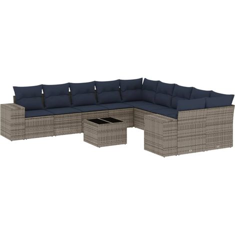 Maison Exclusive - Set Divani da Giardino 11 pz con Cuscini Grigio in Polyrattan (1/5)