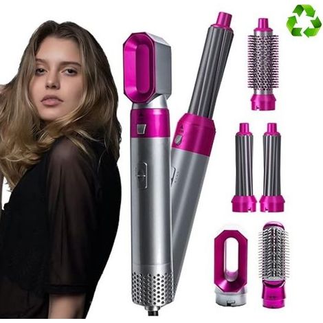 Airstyler 5 en 1, multistyler avec embouts de coiffure, boucleur et lisseur, modes réglables, pour cheveux longs et courts, rose/gris (1/2)