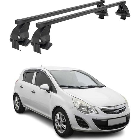OMAC Dachträger Querträger Stahl für Opel Corsa D 2010-2014 FL 3Tür – Abschließbar – City-Crash-getestet – DIN 75302:2019 – ISO/PAS 11154:2006 – Max. 50 kg Schwarz (1/5)